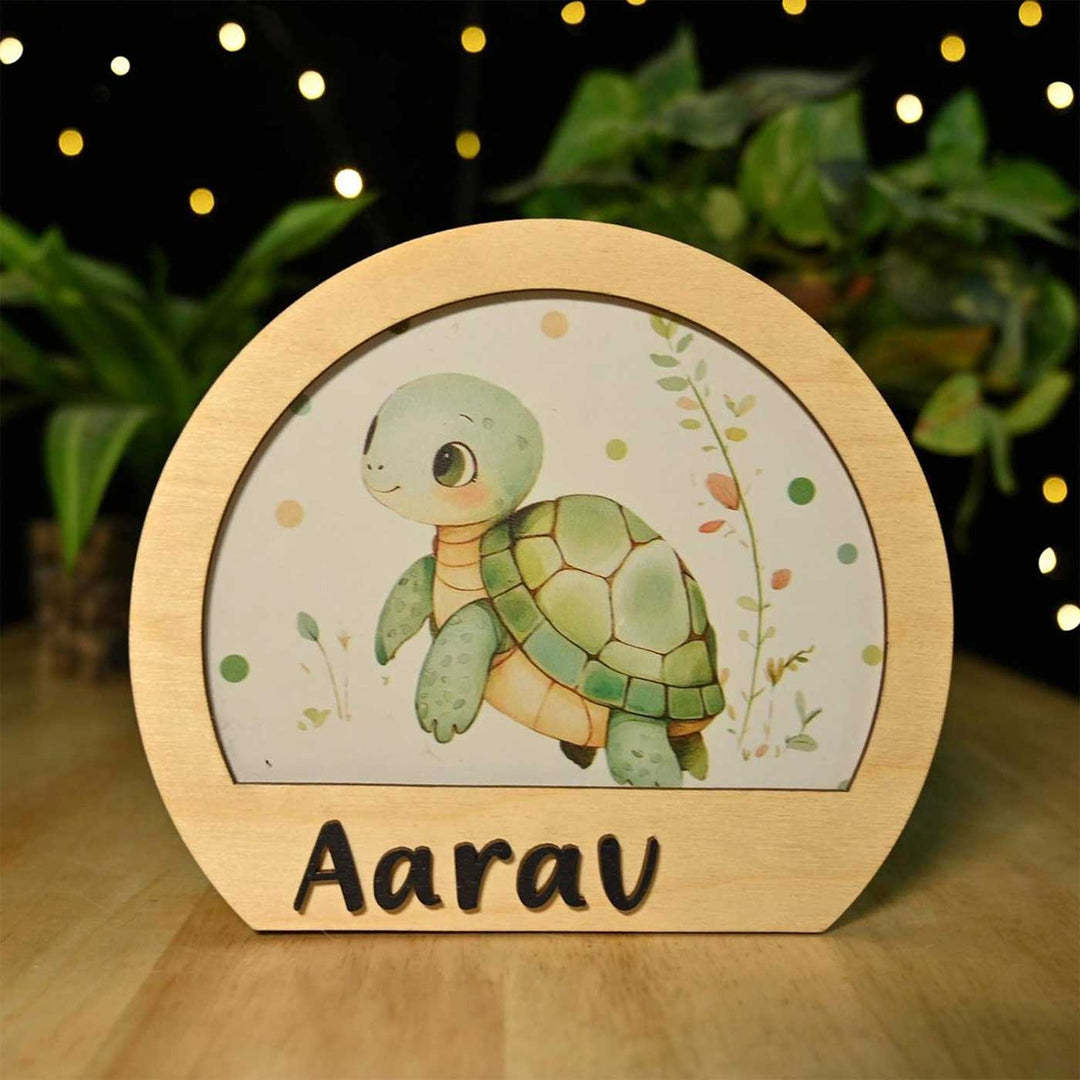 Personalized Turtle Theme Wooden Table Lamp With 3D Letters