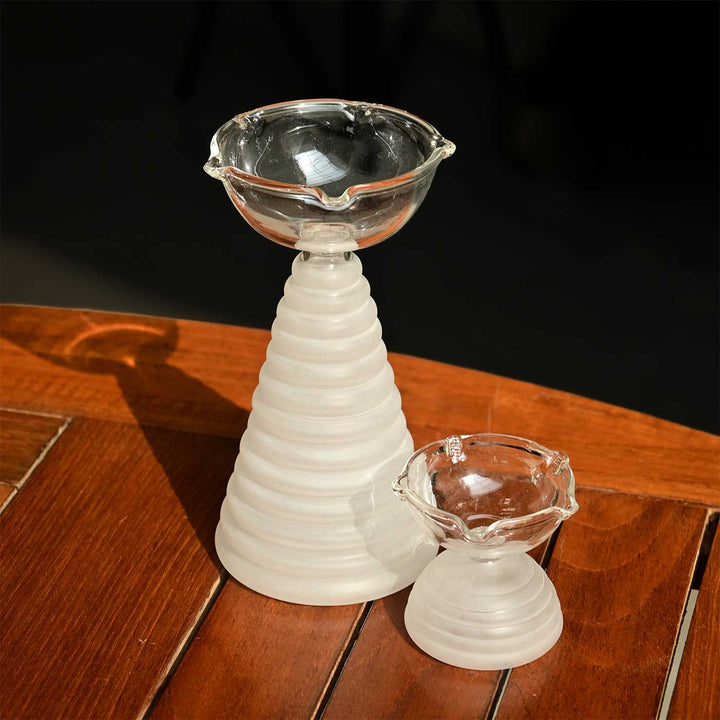 Handmade Clear Frosted Borosil Glass Oil Lamp / Diya | 5.9  inch