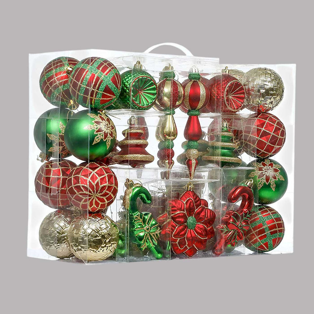 Classic Red, Green & Gold Poinsettia themed Christmas Ball Ornaments For Decoration | Set of 108