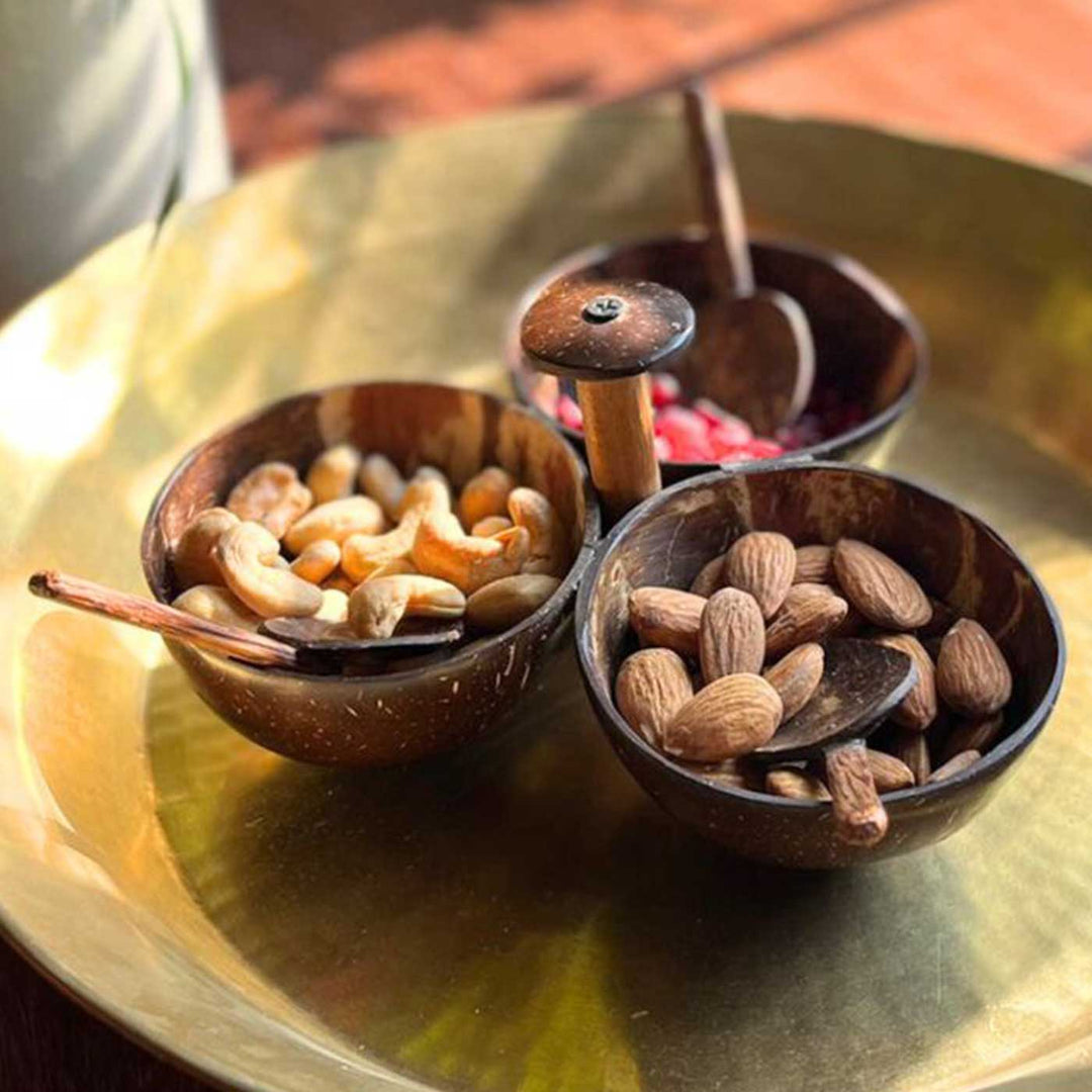 Personalized Eco-Friendly Handmade Three Bowl Coconut Shell Serving Set