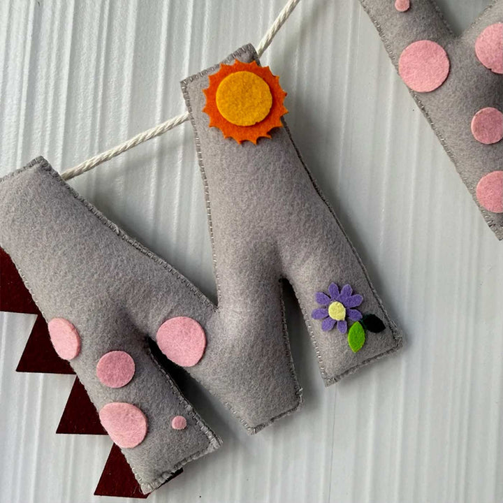 Personalized Fiona The Dinosaur Felt Bunting / Garland For Kids