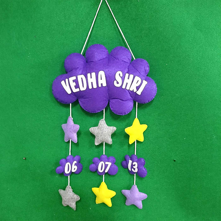 Personalized Handmade Cloud & Stars Felt Kids Name Plate with Birthdate