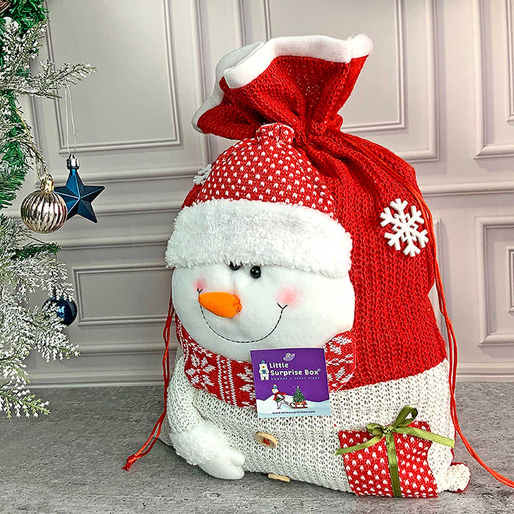 Handmade Snowman Red & White Knitted Large Size Gift Sacks For Christmas Decoration