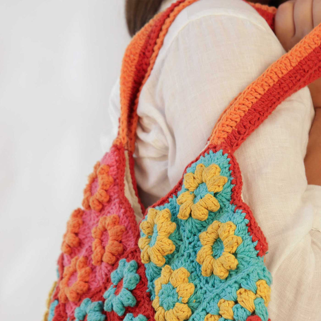 Handmade Crochet Multicolour Floral Tote Bag