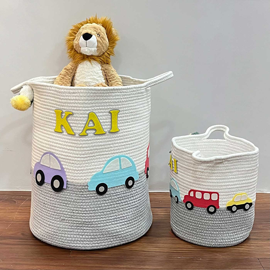 Personalized Handmade Vintage Vroom Jute Basket For Kids