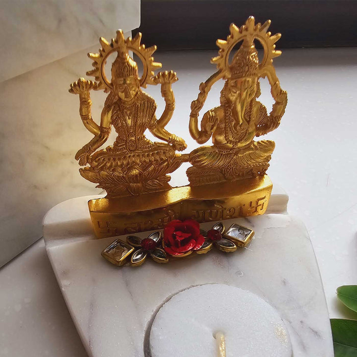 Handmade Laxmi Ganesha With Marble Base Tea Light Holder