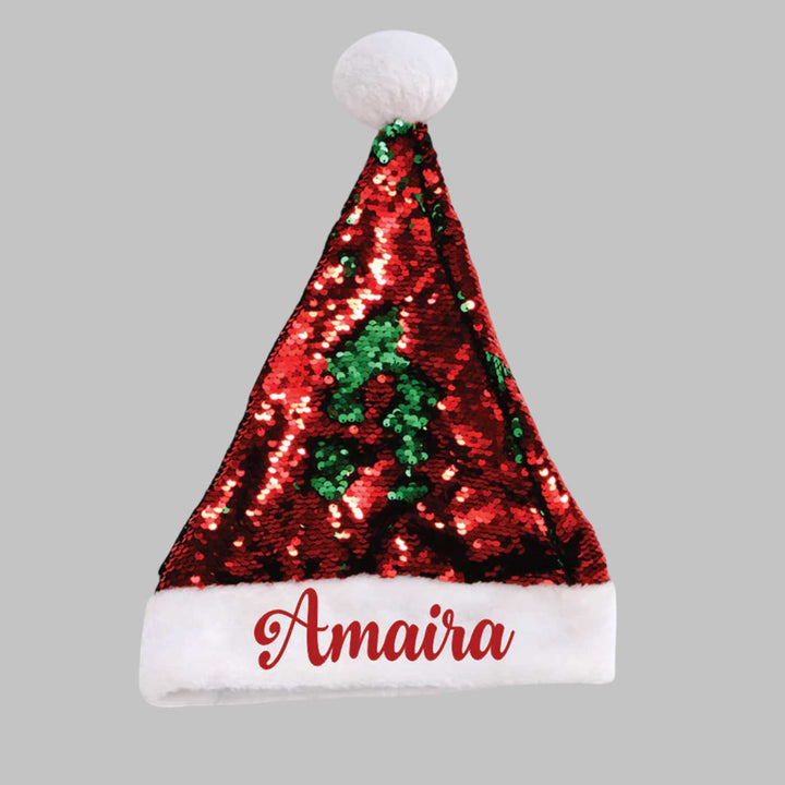 Personalized Sequined Red & Green Christmas Santa Hat | Xmas Gifting Ideas