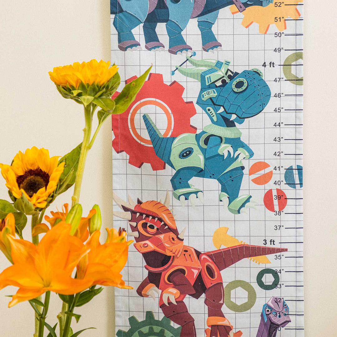 Personalized The March Of The Dinosaurs Theme Cotton Height Chart For Kids