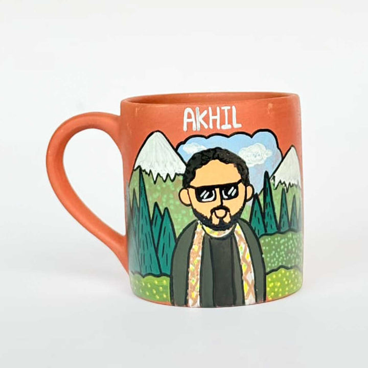 Photo Personalized Handpainted Terracotta Mug with Caricatures and Background