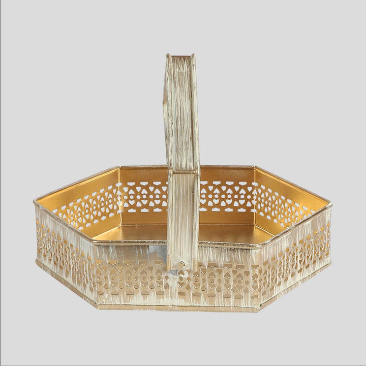 Handmade Hexagon Metal Basket Styled Tray