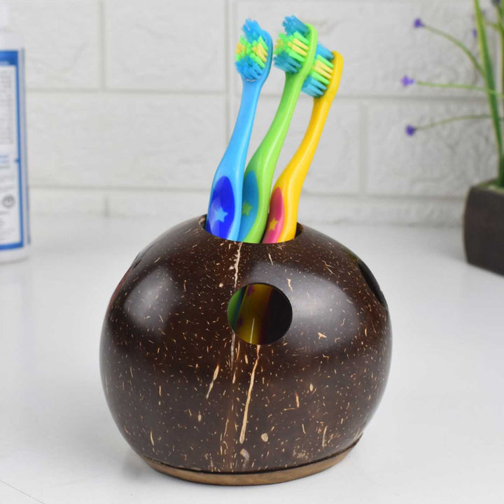 Eco-Friendly Handmade Brown Coconut Shell Toothbrush Holder