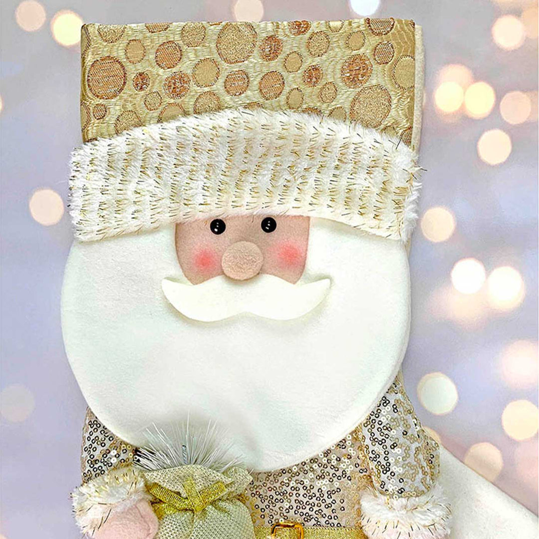 Handmade Golden Santa Woolen Stockings For Christmas Decoration