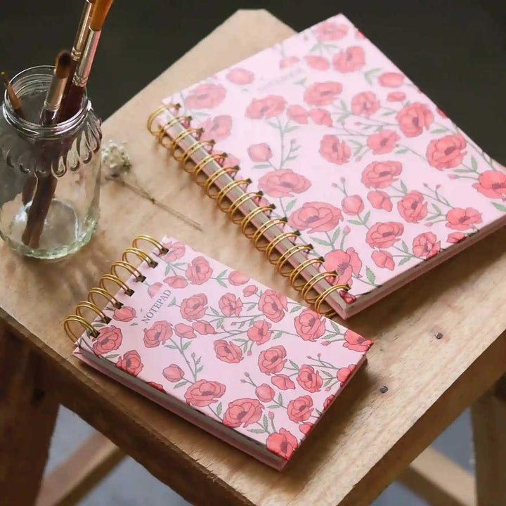 Handmade Khaskhas Red Spiral Notebook and Notepad Set | 80 Pages