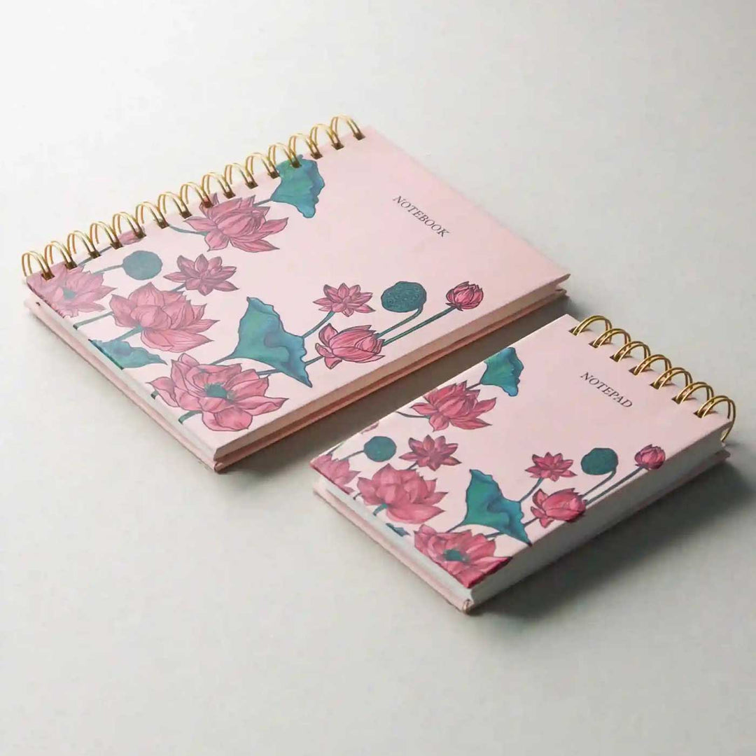 Handmade Kamal Peach Spiral Notebook and Notepad Set | 80 Pages