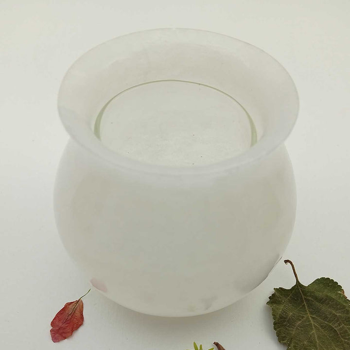 Handmade White Hayfa Classic Lota Shape Alabaster Tealight Holder