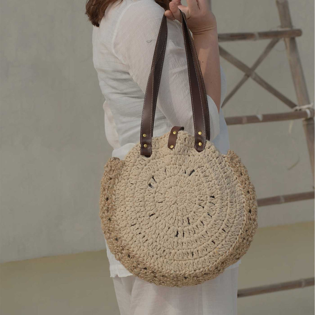 Handmade Crochet Off White United Urbane Shoulder Bag