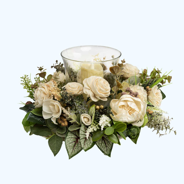 Handmade Luminous Bloom Shola Flower Centerpiece With Candle Holder