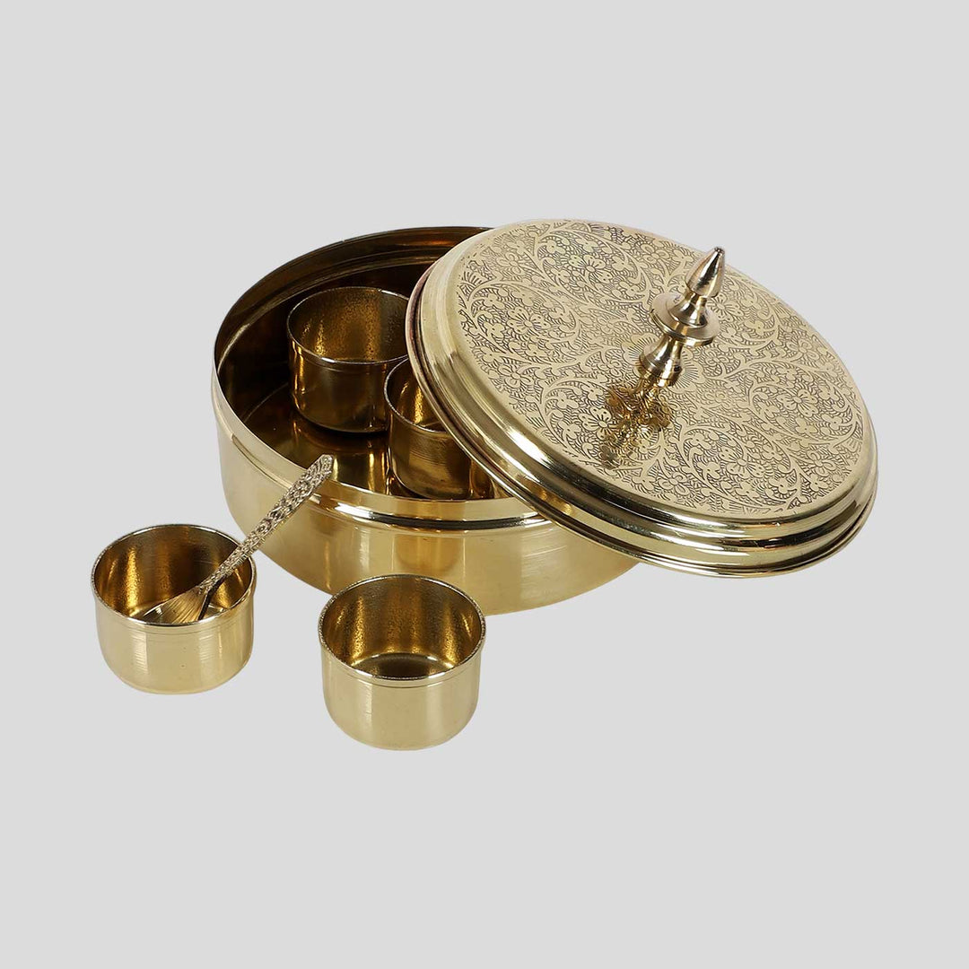 Handmade Round Brass Masala Box | Set Of 9