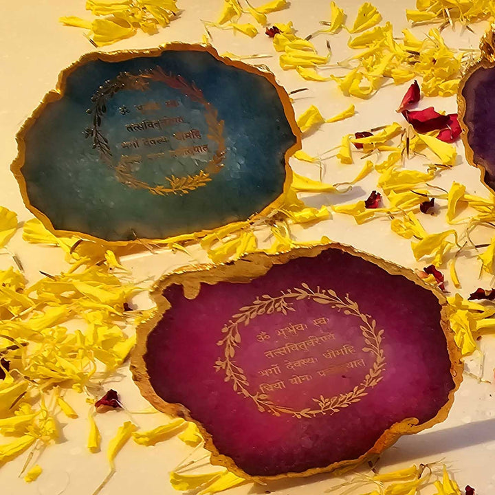 Handmade Green Gayatri Mantra Agate Stone Tea Light Holder