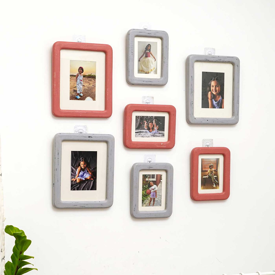 Handmade Pink & Grey Colonial Wooden Picture Frame | Set Of 7