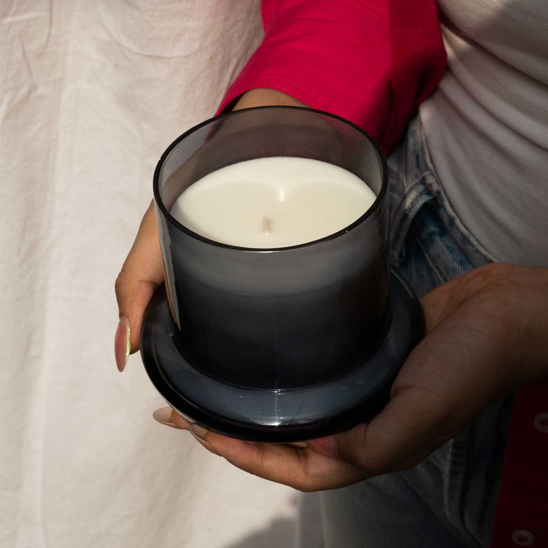 Handmade Grey Vanilla Scented Dome Glass Candle