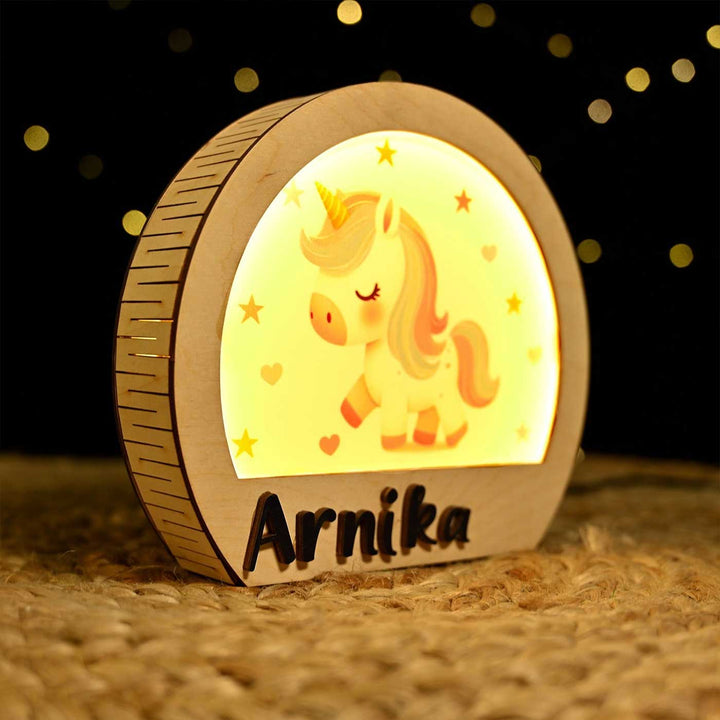 Personalized Unicorn Theme Wooden Table Lamp With 3D Letters