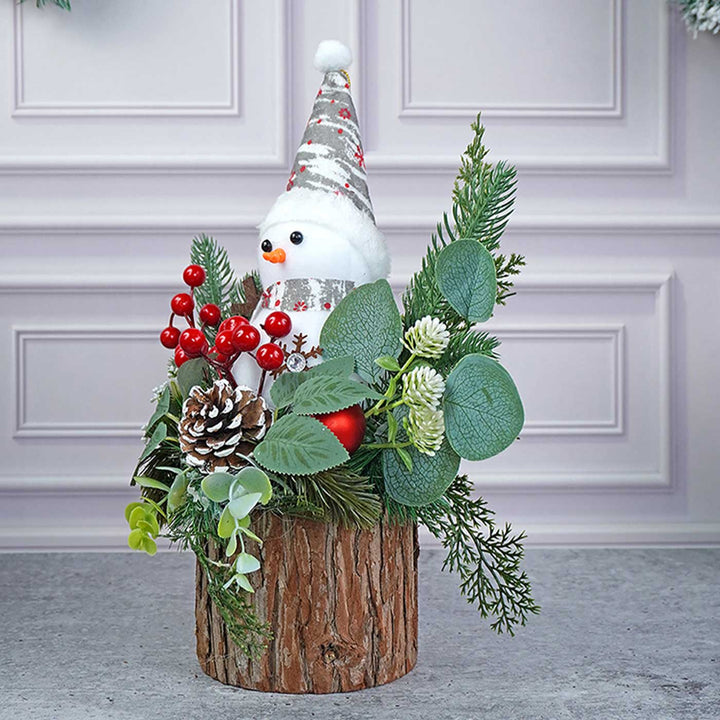 Snowman With Wood Wooden Decor For Christmas Table Decoration