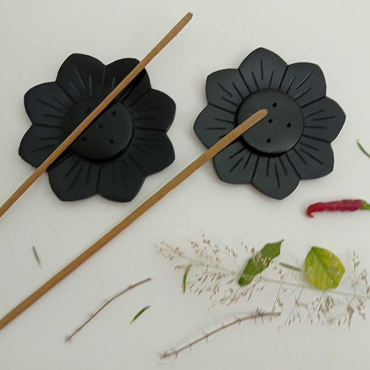 Handmade Handmade Black Tin Simple Soapstone Incense Stick Holder | Set Of 2