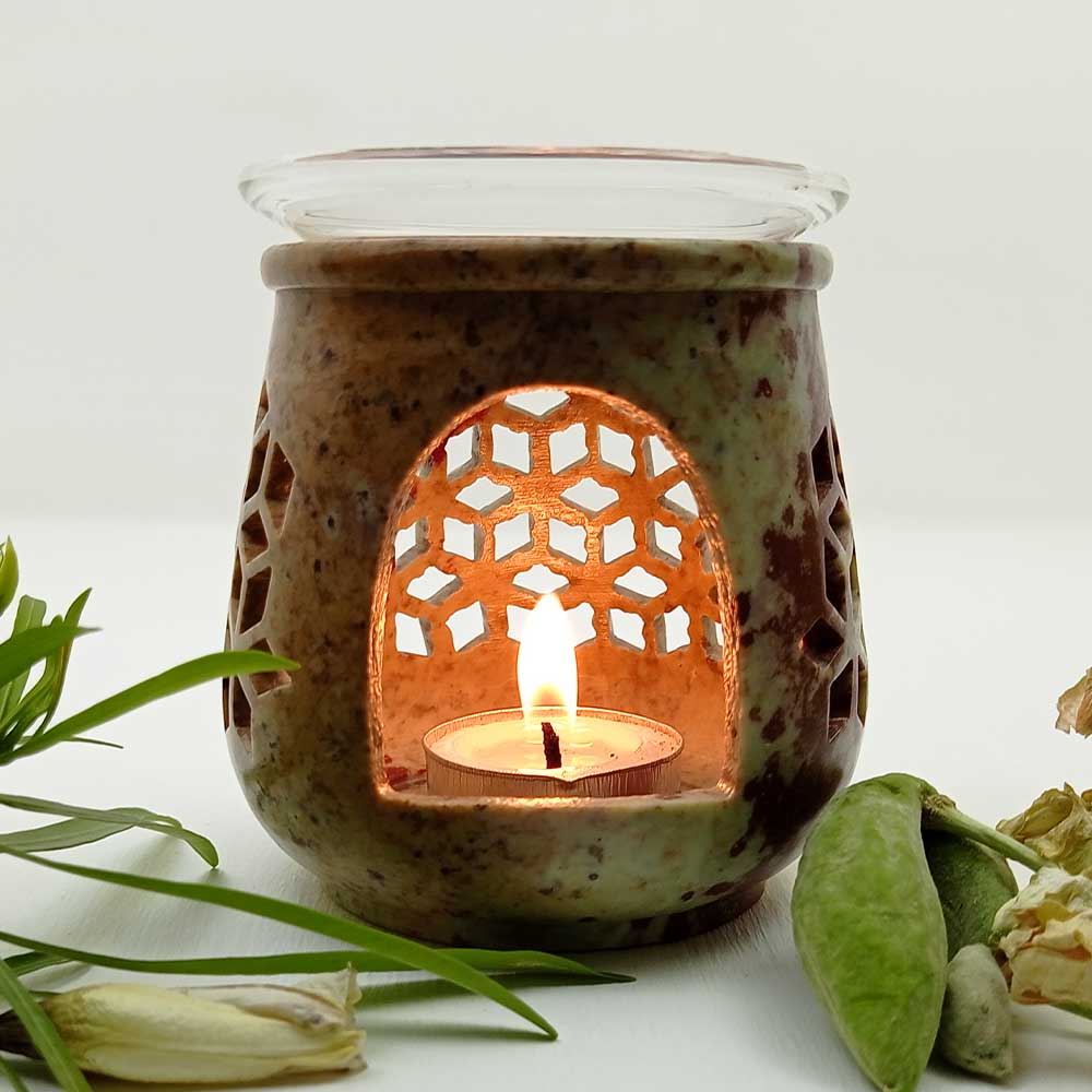 Handmade Multicolour Hiba Detailed Artwork And Lattice Candle Holder