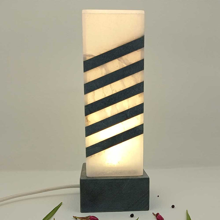 Handmade White Narobia Egyptian Stripes Alabaster Table Lamp