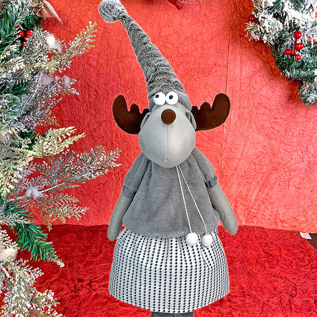 Grey Dress Mrs. Reindeer Self-Standing Woolen Decor For Christmas Table Decoration