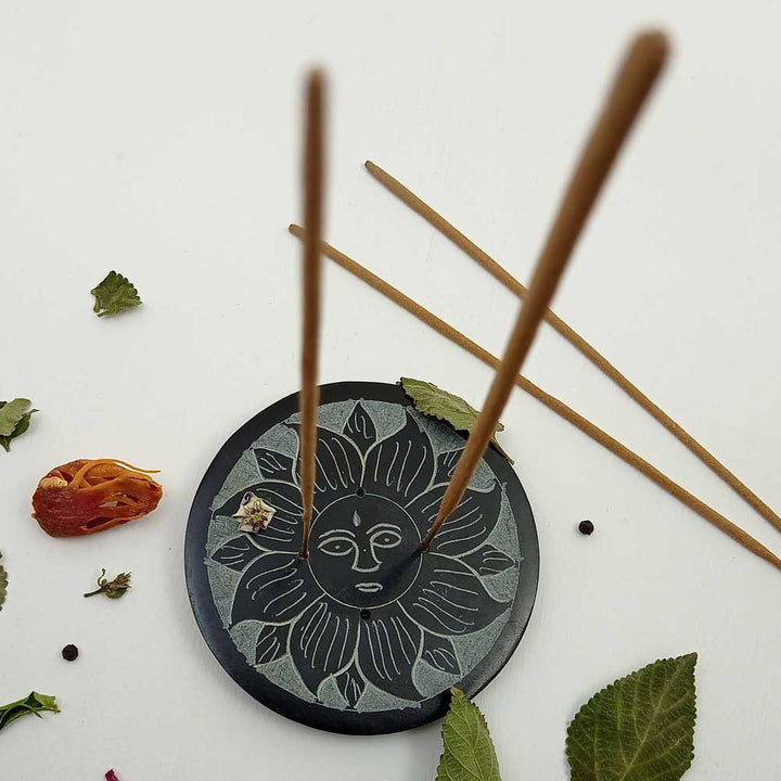 Handmade Black Meen Simple Soapstone Incense Stick Holder