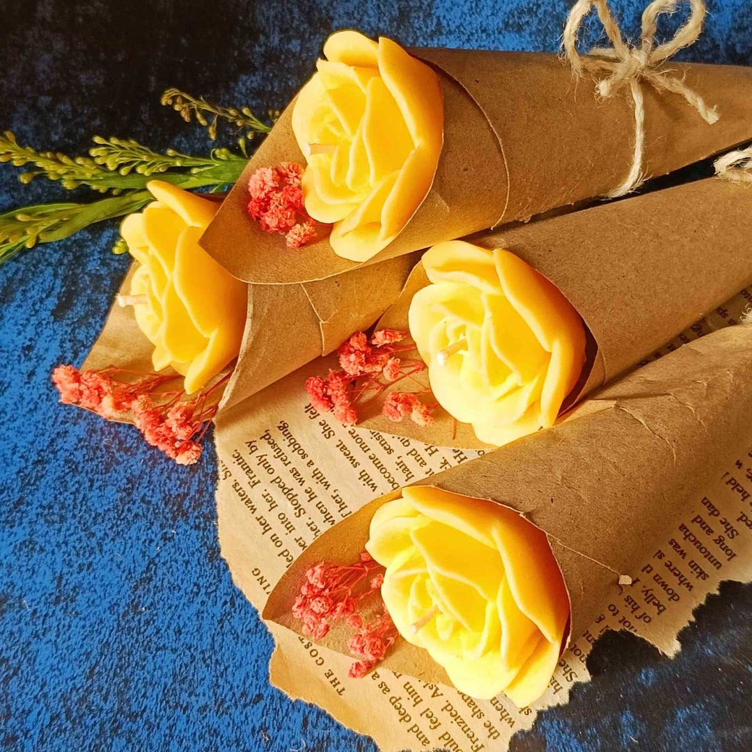 Yellow Rose Flower Bouquet Wax Candle