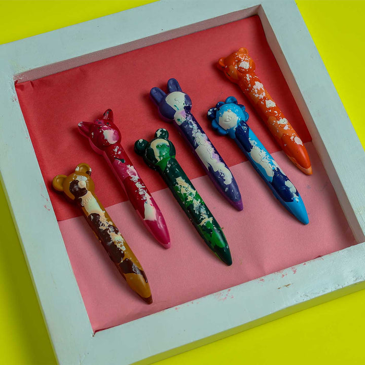 Handmade Non-Toxic Animal Stick Marbled Crayons