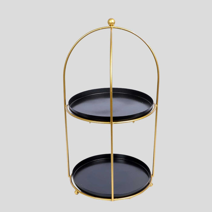 Handmade Black & Gold Two Tiered Serving Stand | Set Of 3