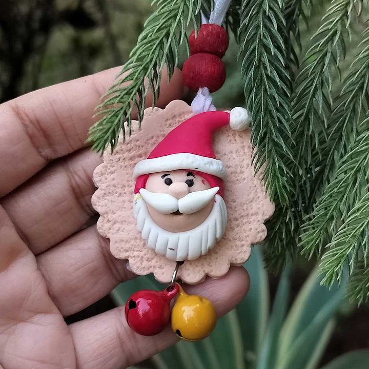 Handmade Clay Ornaments With Bell For Christmas Tree Decoration | Set Of 7