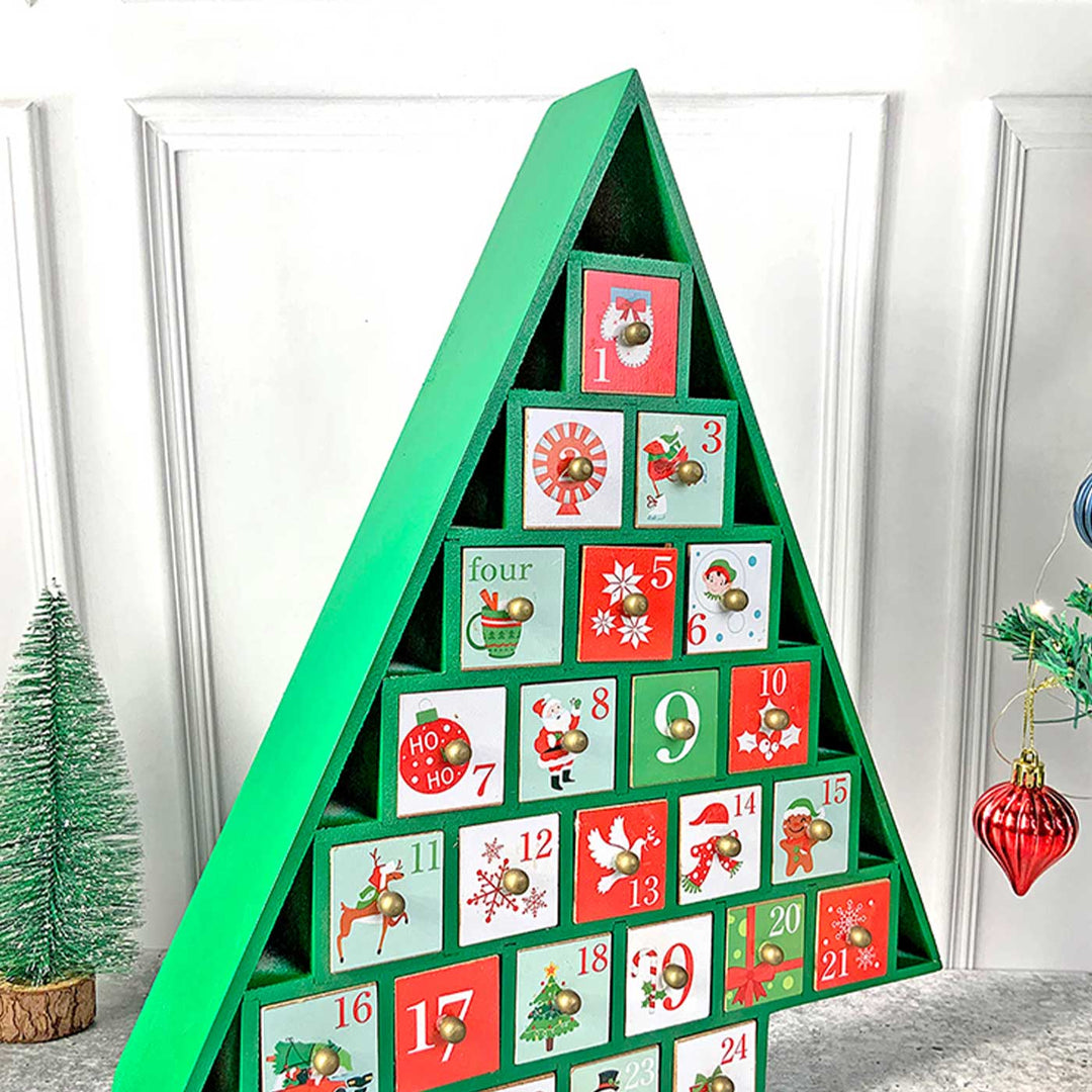 24 Days Wooden Green Tree Shape Advent Calendar | Secret Santa Gift Ideas