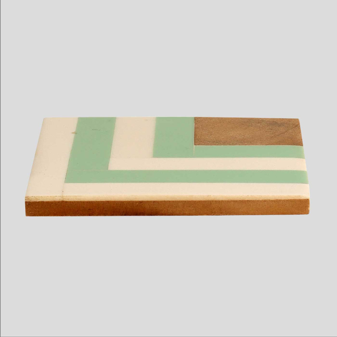 Handmade Resin Green & White Stripes Coaster | Set Of 4