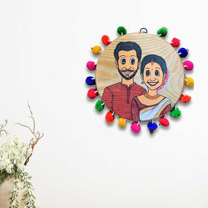 Photo Personalized Caricature Multicolour Wall Art With Pom Poms