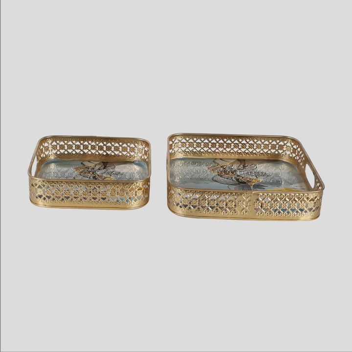 Handmade Square Gold Deer Tray | Set Of 2