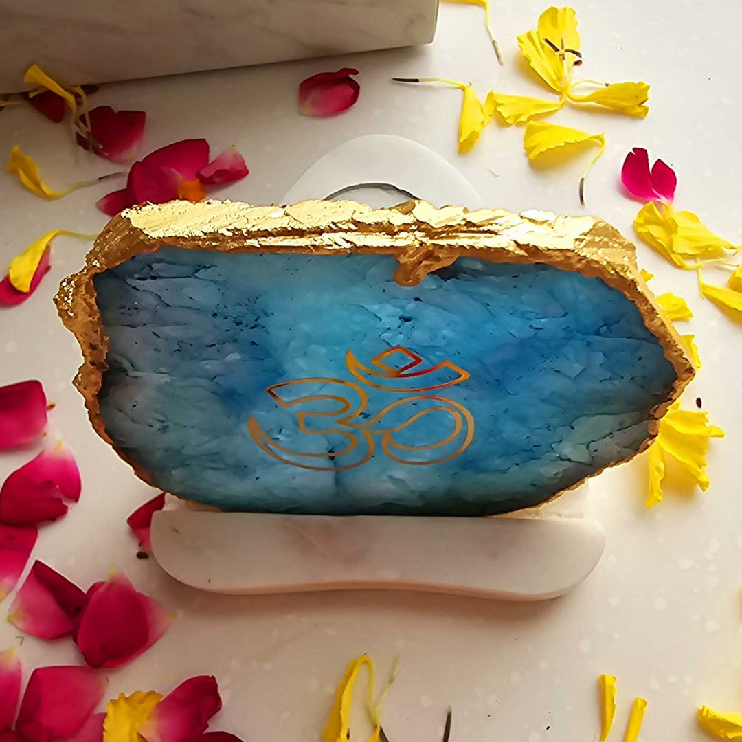 Handmade Turquoise Om Agate Decor With Marble Tea Light Holder