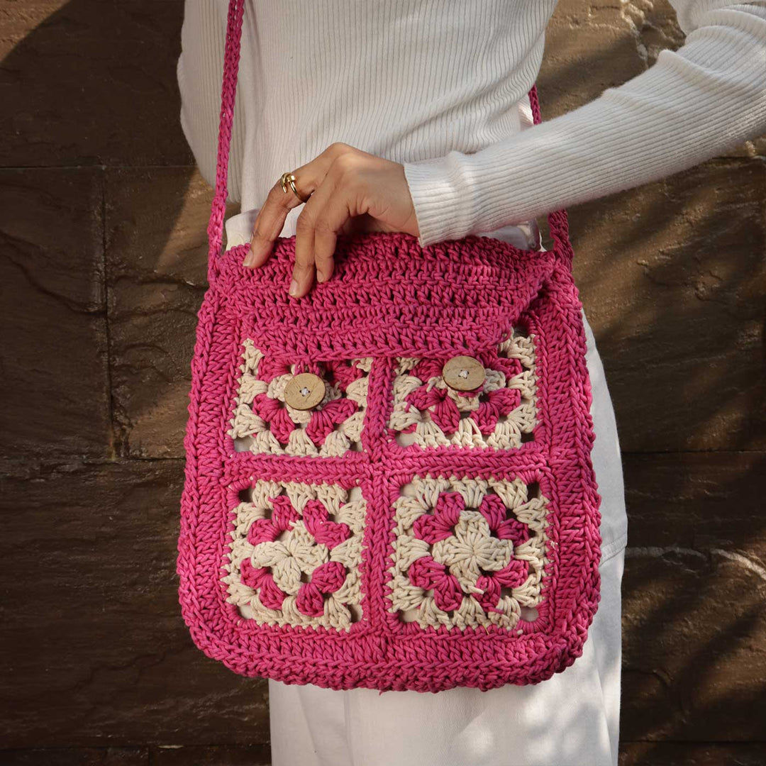 Handmade Crochet Criss-Cross Satchel Bag