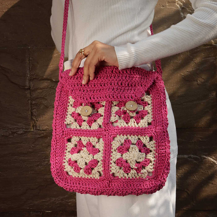 Handmade Crochet Criss-Cross Satchel Bag