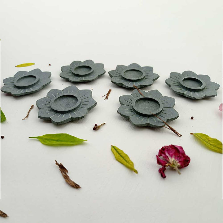 Handmade Grey Zorah Lotus Flower Candle Holder | Set Of 6