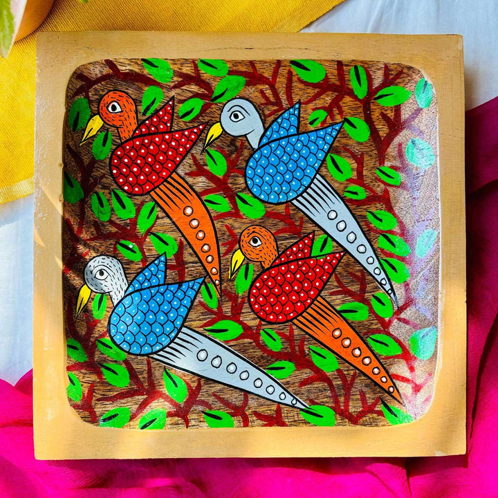 Hand-Painted Pattachitra Chiraiya Wooden Hamper | Set Of 9