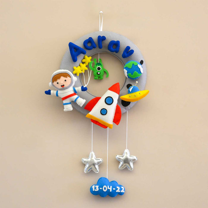 Personalized Astronaut  Adventure Theme Round Felt Kid's Nameplate