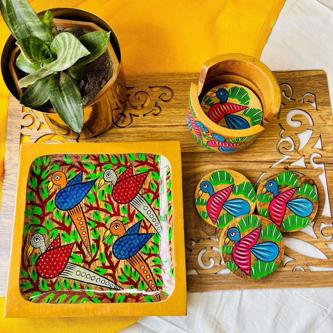 Hand-Painted Pattachitra Chiraiya Wooden Hamper | Set Of 2