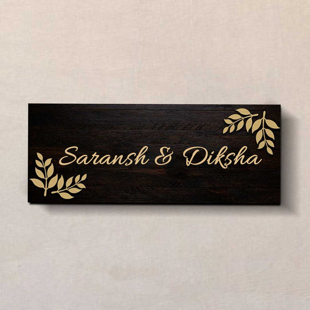 Personalized Printed Wooden Floral Nameplate For Couples