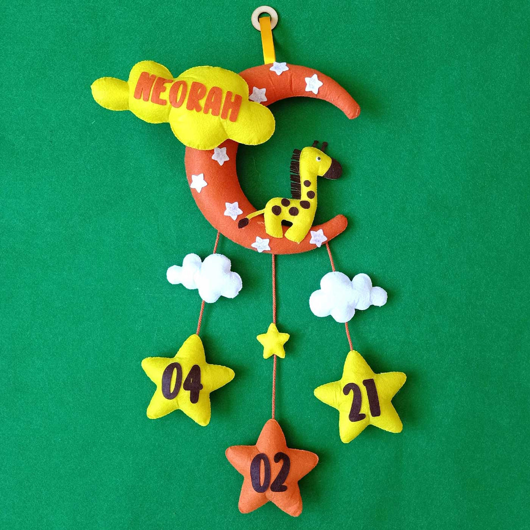 Personalized Handmade Giraffe Theme Moon & Cloud Felt Kids Name Plate with Birthdate