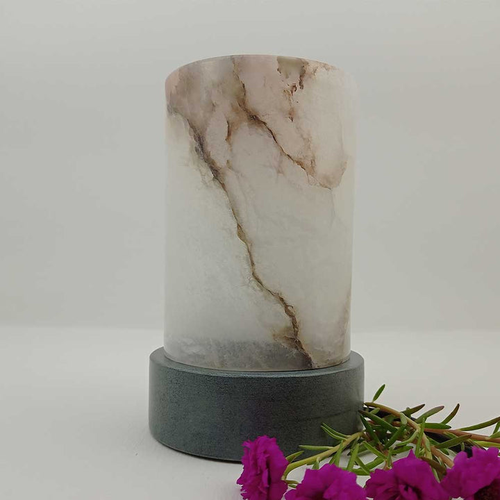 Handmade White Buhjah Alabaster Table Lamp